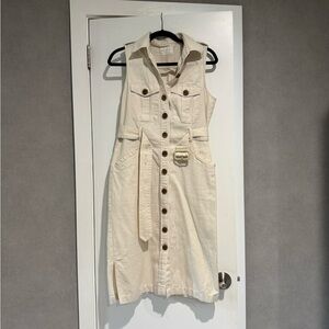 Sleeveless Cream Button-Down Dress